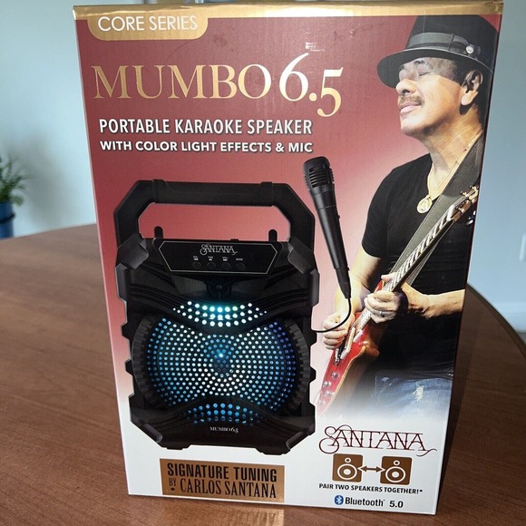 SANTANA MUMBO PORTABLE KARAOKE SPEAKER 6.5 BLUETOOTH COLOR LIGHTS & MICROPHONE - Picture 1 of 2